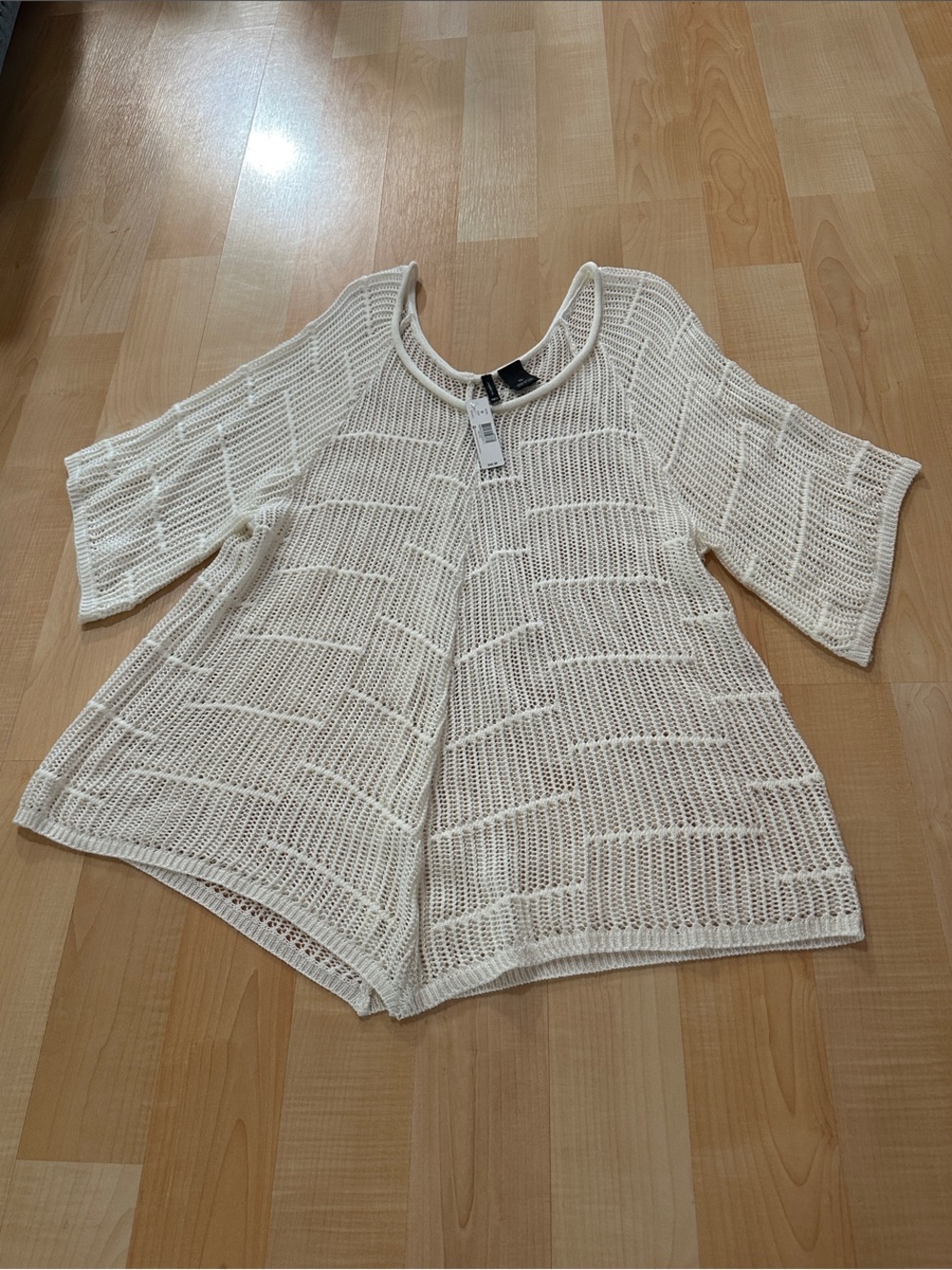 new directions Cream Open-Knit Crewneck Sweater